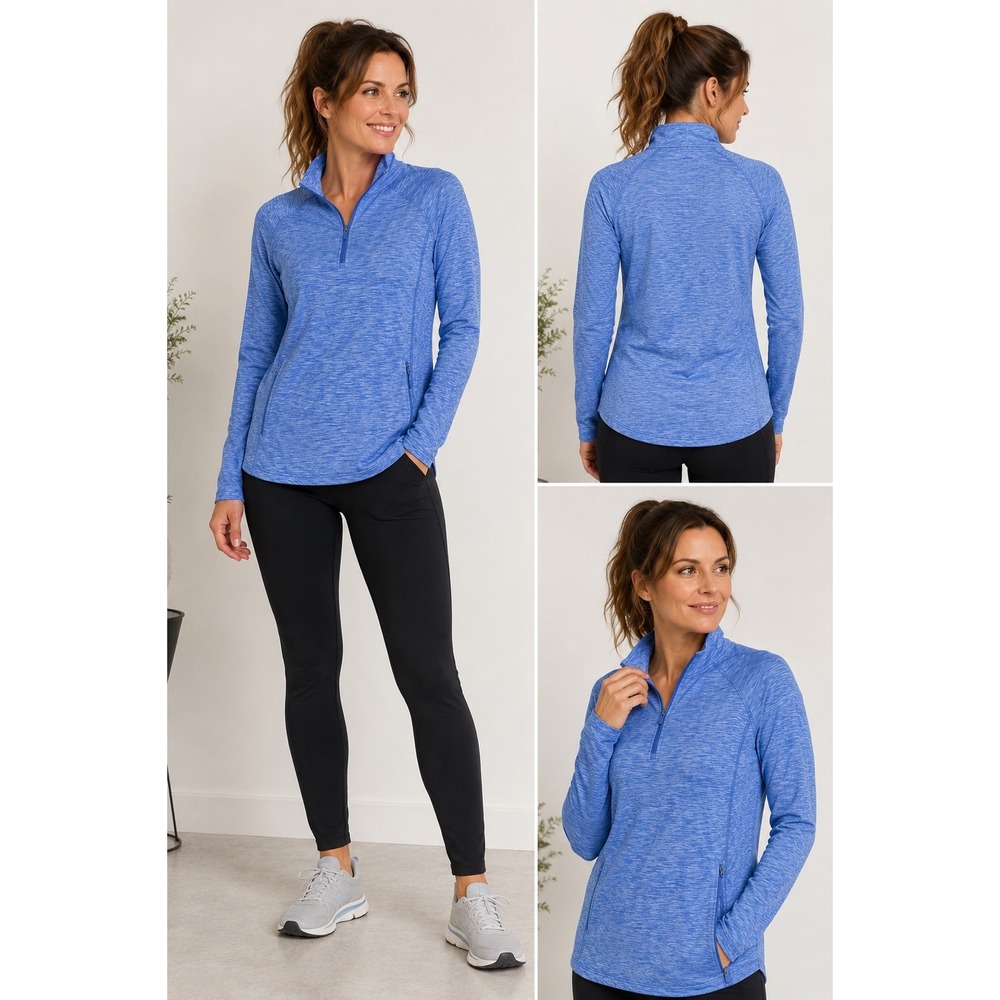 Duluth Trading Co Womens XL Blue Space Dye Quarter Zip Pullover Active Top 44617
